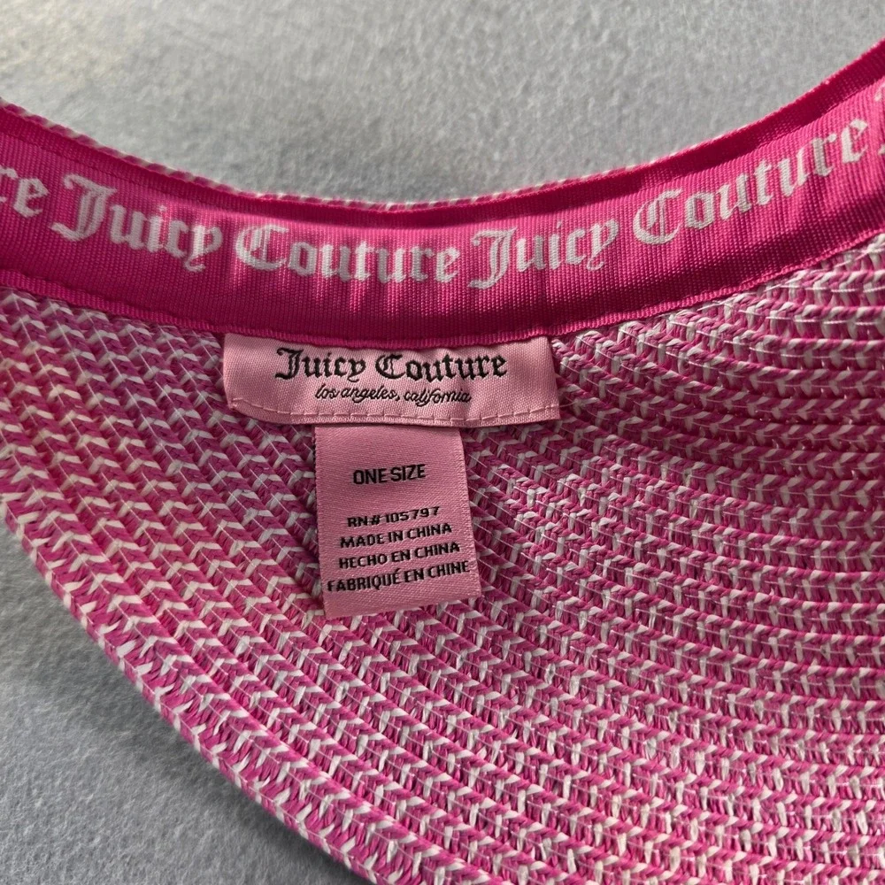 Juicy Couture Pink Woven Straw Visor Sun Hat Rhinestone Heart Charm NWT One Size